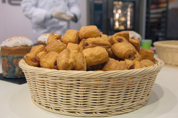 Cookies in a basket on table bakery. Food