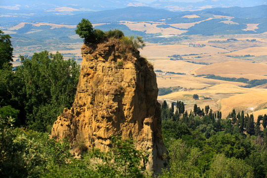 Volterra (SI), Italy - April 25, 2017: The famous Volterra balze landscape, Tuscany, Italy