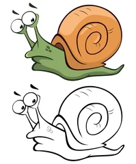 Muurstickers Vector Illustration of a Cute Cartoon Character Snail for you Design and Computer Game. Coloring Book Outline Set ный-4 © liusa