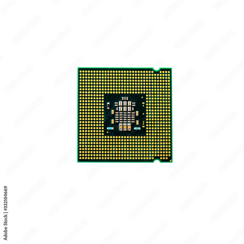 Poster cpu (central processing unit) microchip isolated on white background