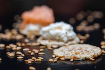 spelled chips bites with salmon