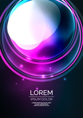 Glowing neon shiny transparent bubbles, glass circles or bio cell concept. Techno futuristic vector abstract background For Wallpaper, Banner, Background, Card, Book Illustration, landing page