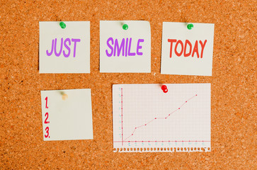 Handwriting text writing Just Smile. Conceptual photo assume a facial expression indicating...