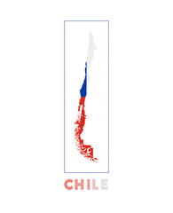 Chile Logo. Map of Chile with country name and flag. Beautiful vector illustration.
