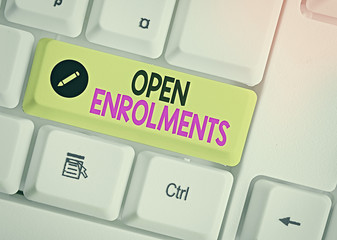 Text sign showing Open Enrolments. Business photo text when employees may make changes to elected...