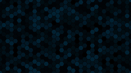 Dark blue hexagonal mosaic background for business presentation. HD 16x9 vector pattern.