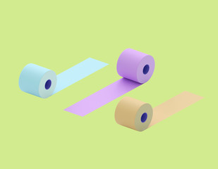 Multi-colored toilet paper. Colorful rolls of toilet paper - blue, purple, orange.