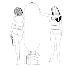 warrior woman character, 3D illustration, sketch, outline