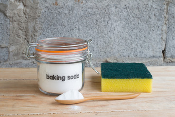 baking soda on wooden table