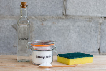 baking soda on wooden table