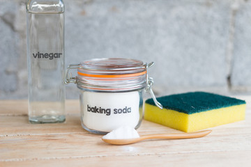 baking soda on wooden table