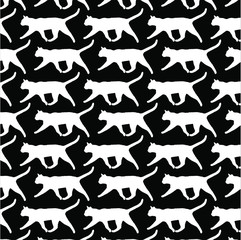 Silhouettes of cats. Black and white seamless pattern