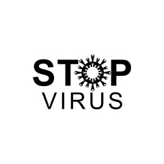 Black text stop icon virus, Bacteria, Germs and Microbe  isolated on white background. Vector Icon Illustration