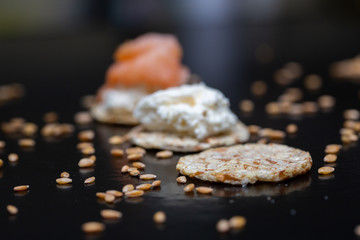 spelled chips with salmon