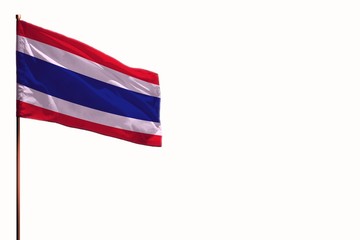 Fluttering Thailand isolated flag on white background, mockup with the space for your content.