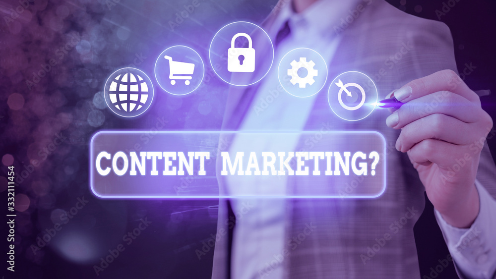 Poster word writing text content marketing question. business photo showcasing involves creation and sharin