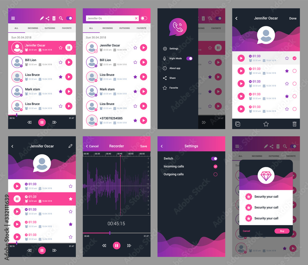 Wall mural call recorder ui app mobile user interface