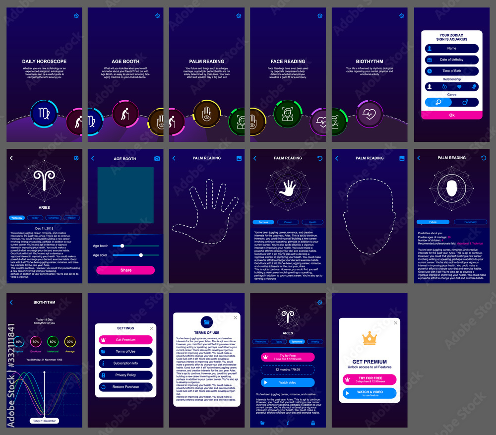 Wall mural horoscope ui design app mobile user interface vector
