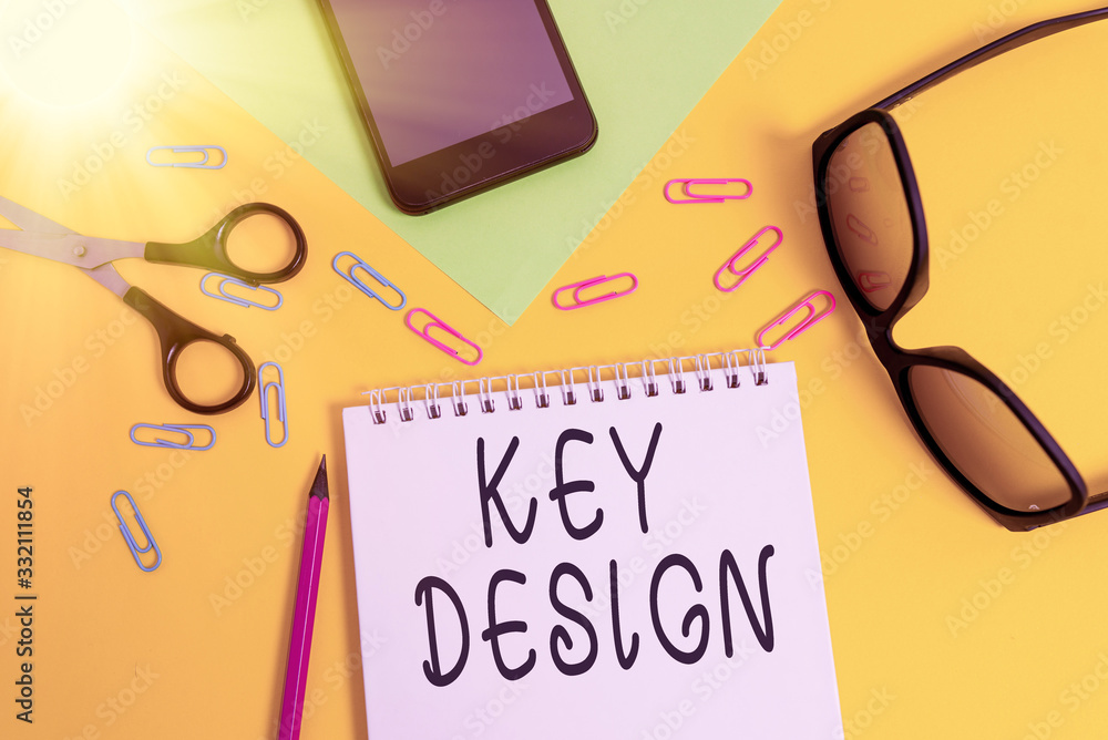 Poster writing note showing key design. business concept for a necessary or very important realization of a