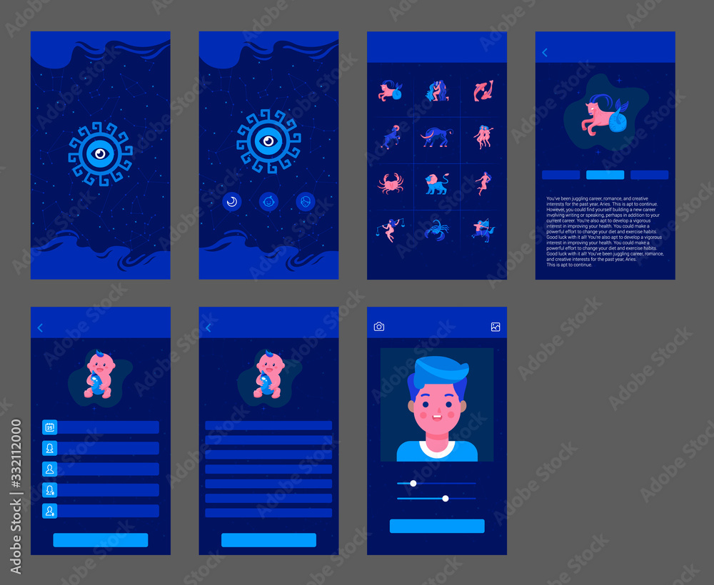 Wall mural horoscope ui design app mobile user interface vector