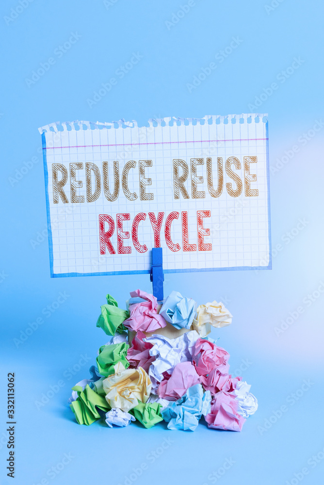 Poster handwriting text writing reduce reuse recycle. conceptual photo environmentallyresponsible consumer 