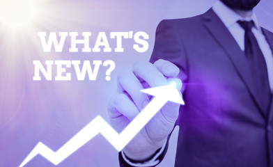 Writing note showing Whats New Question. Business concept for when you ask someone about his...
