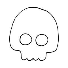 Vector illustration. Single hand drawn contour of skull isolated on white background. Simple doodle clipart in a trendy minimalism style. 