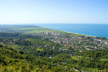 Summer landscape in the mountains and dark blue sky with clouds