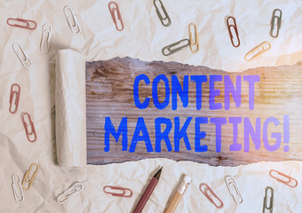 Conceptual hand writing showing Content Marketing. Concept meaning involves creation and sharing of...