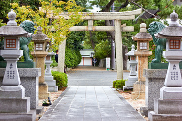 Torii gates at the entrance to the garden