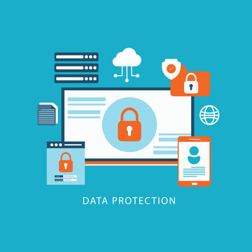 Data protection and Network security flat design