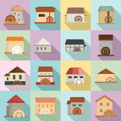 Water mill icons set. Flat set of water mill vector icons for web design © anatolir