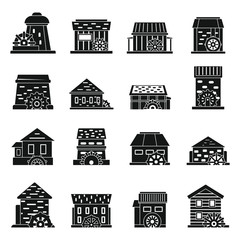 Old water mill icons set. Simple set of old water mill vector icons for web design on white background