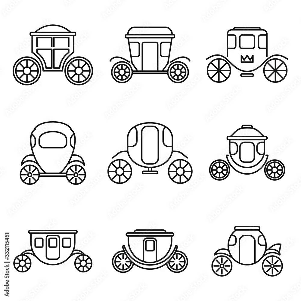 Poster brougham carriage icons set. outline set of brougham carriage vector icons for web design isolated o
