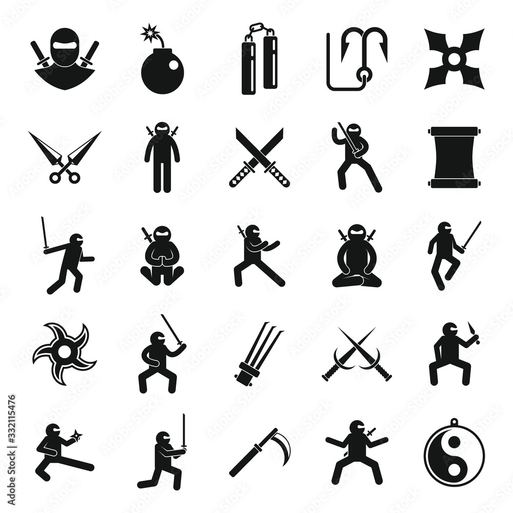 Poster ninja icons set. simple set of ninja vector icons for web design on white background