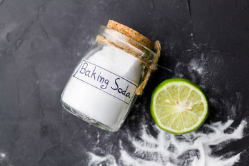 baking soda on the black table