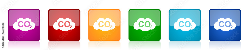 Poster Carbon dioxide icon set, colorful square glossy vector illustrations in 6 options for web design and mobile applications