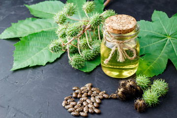 castor oil on the black table