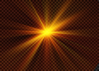 Transparent glow light effect. Star burst with sparkles. Gold glitter