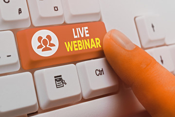 Text sign showing Live Webinar. Business photo text presentation lecture or seminar transmitted...