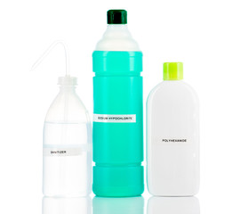disinfectant, sanitizer in plastic packaging on a white background