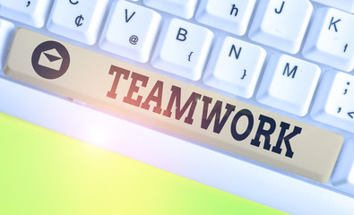 Conceptual hand writing showing Teamwork. Concept meaning combined action of group especially when...