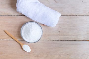 baking soda on wooden table