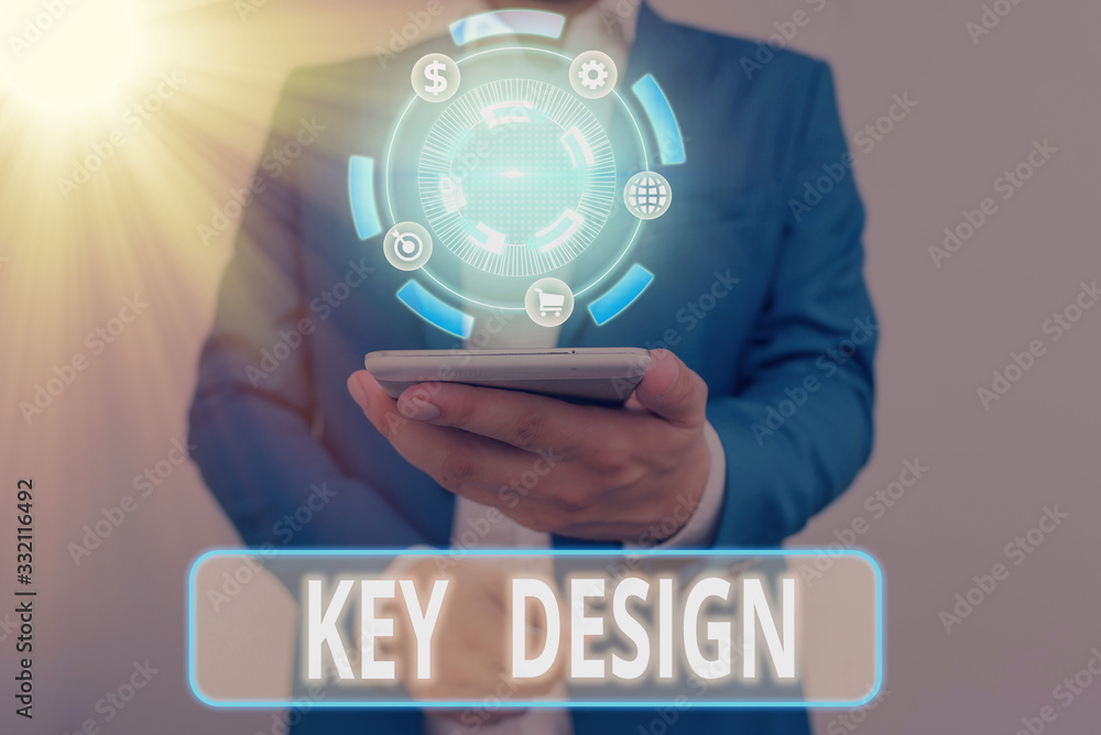 Poster writing note showing key design. business concept for a necessary or very important realization of a