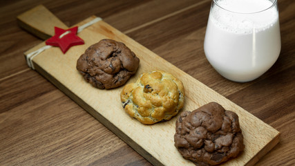 Chocolate cookies on wooden table