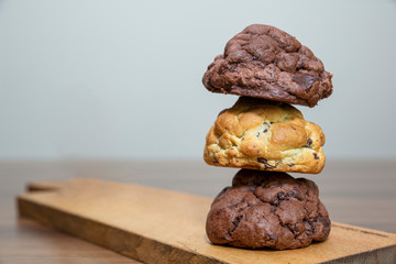 Chocolate cookies on wooden table