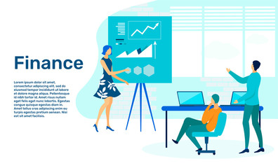 Financial Literacy Education Flat Banner Template. Teacher and Students Cartoon Characters. Entrepreneurship Training, Economic School Poster. Business Analytics Class Illustration with Text Space