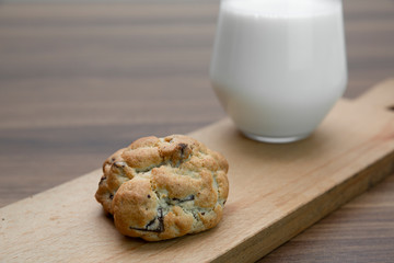 Chocolate cookies on wooden table