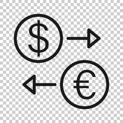 Currency exchange icon in flat style. Dollar euro transfer vector illustration on white isolated background. Financial process business concept.