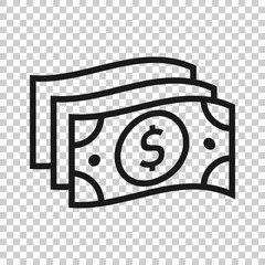 Money stack icon in flat style. Exchange cash vector illustration on white isolated background. Dollar banknote bill business concept.
